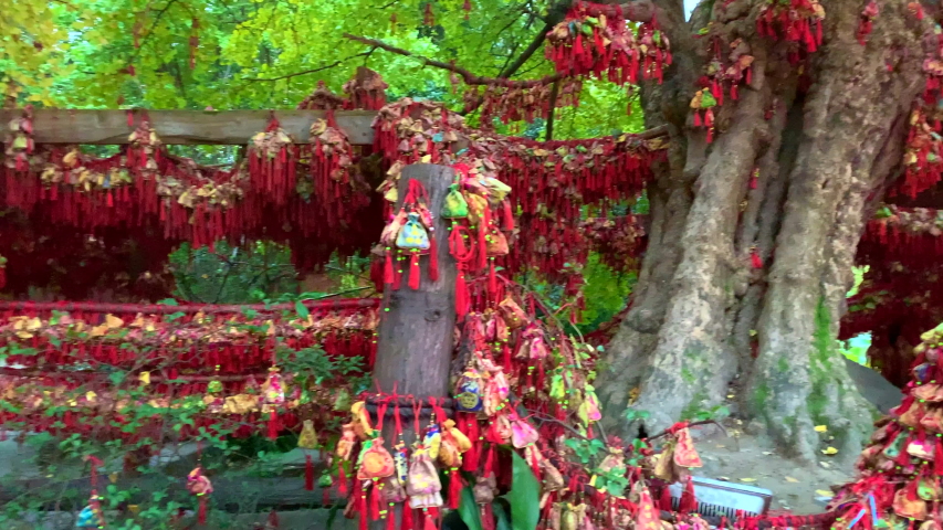 mini colorful chinese style bag hanging on a tree