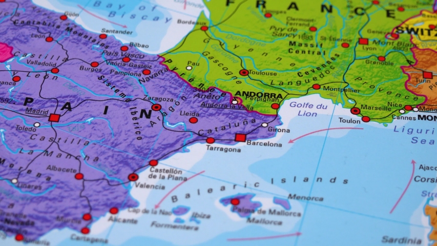 Spain on a political map - closeup