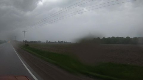 Strathroy, Ontario, Canada May 2019 Storm clouds and rain delays planting of corn crops