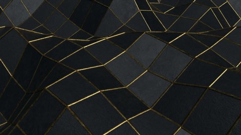 Стоковое видео: Abstract 3d video with moving surface. Black and gold color. 4k seamless loop animation. Modern trendy design.