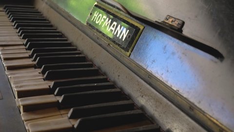 Kavala / Greece 06/06/2019 Hofmann old dusty abandoned piano