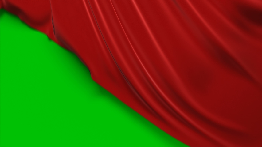 Beautiful Red Waving Cloth Flying Away Opening the Background. Looped 3d Animation. Abstract Wavy Silk Fabric Surface Motion Revealing the Screen.  Royalty-Free Stock Footage #1030899881
