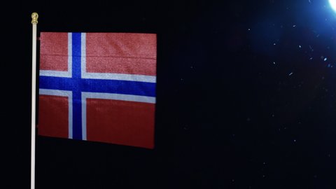 Norwegian / Norway flag blowing in the wind against moon night backdrop and clean black / 2 clips