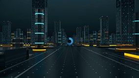 Futuristic abstract digital city background with neon lights  and concept video games