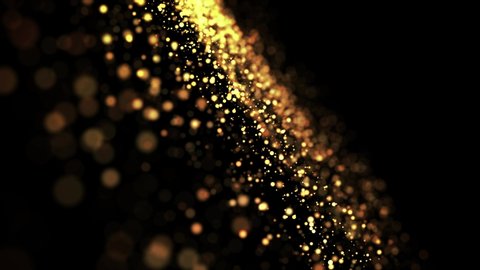 gold particles in liquid float and glisten. Background with glittering golden particles depth of field and bokeh. Luma matte to cut out glowing particles for holiday presentations. 4k 3d animation. 17