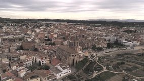 Aerial view in Caldes de Montbui, thermal village of Barcelona.Catalonia.Spain. 4k Drone Video