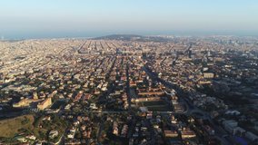 Barcelona. Aerial view in Tibidabo Area. Collserola Park. Catalonia,Spain. 4k Drone Video
