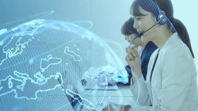 Global communication network concept. Group of operator in office. - Powered by Shutterstock - Get 15% off with code: PIKWIZARD15