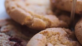 Close up footage of home made brown chocolate cookies.  Selective focus. 