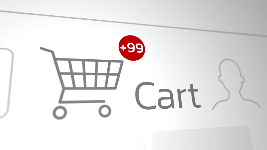 Close up shot animation of shopping cart icon on computer screen with animated counting numbers add online commodity on shopping web page. 4k footage 60 fps. Royalty-Free Stock Footage #1030931813