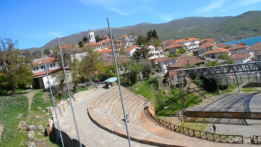 Old amphitheater in Ohrid, Macedonia. Ohrid summer festival is held here and a lot of worlds classic music arthists are making their performances in this aquistic place