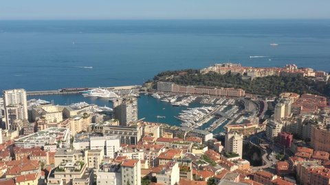 France, Monaco, Port de la Condamine, aerial view by drone