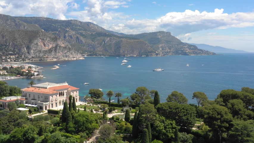 France, Saint Jean Cap Ferrat, aerial view by drone Royalty-Free Stock Footage #1030959371