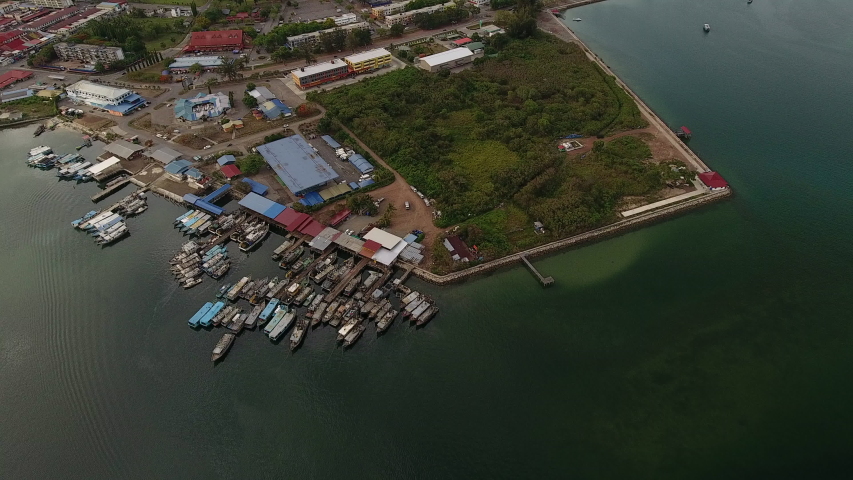 An aerial drone footage Kudat town, Sabah,Malaysia.