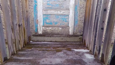 Ice on stairs leading to the front door of a home.