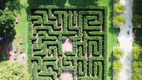 Aerial Top-Down Eagle-Eye View of Grassy Maze, Zoom In