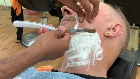 Johor, Malaysia - 12 10 2018: Close Up Shots of Man on Shaving 