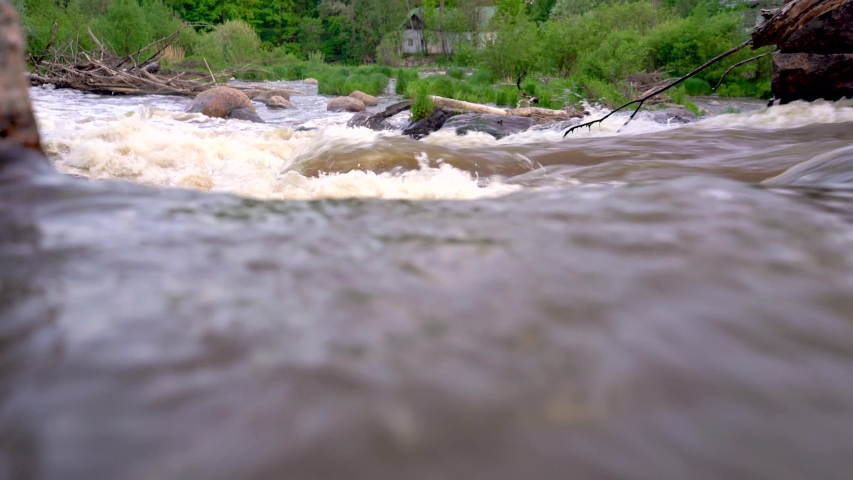 Footage of rapids at Vantaankoski Finland, captured with full frame camera and gimbal, sunset time