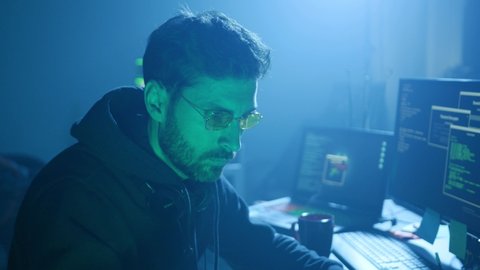 Profile Serious Handsome Programmer Designing Software Stock Footage ...