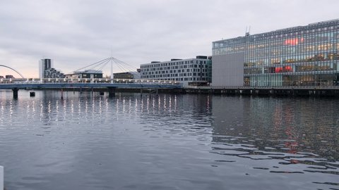 Glasgow, United Kingdom (UK) - 12 10 2018: The BBC Scotland building alongside the River Clyde.