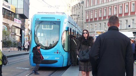 Zagreb, Croatia - 12 10 2018: Tram on station in Zagreb, Croatia