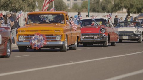 Surprise, AZ / United States - 11 12 2018: Historic cars in a parade