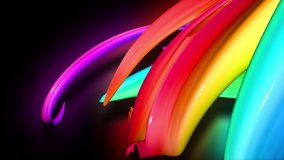 3d animation stream of colored ribbons fly on black background with neon light. Rainbow gradient on the flow of stripes. Luma matte is included as alpha channel. 4k motion graphics with copy space. 14 - Powered by Shutterstock - Get 15% off with code: PIKWIZARD15