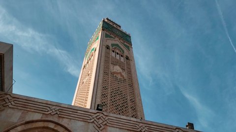 pan view of Hassan II Mosque against sky ; Casablanca, Morocco