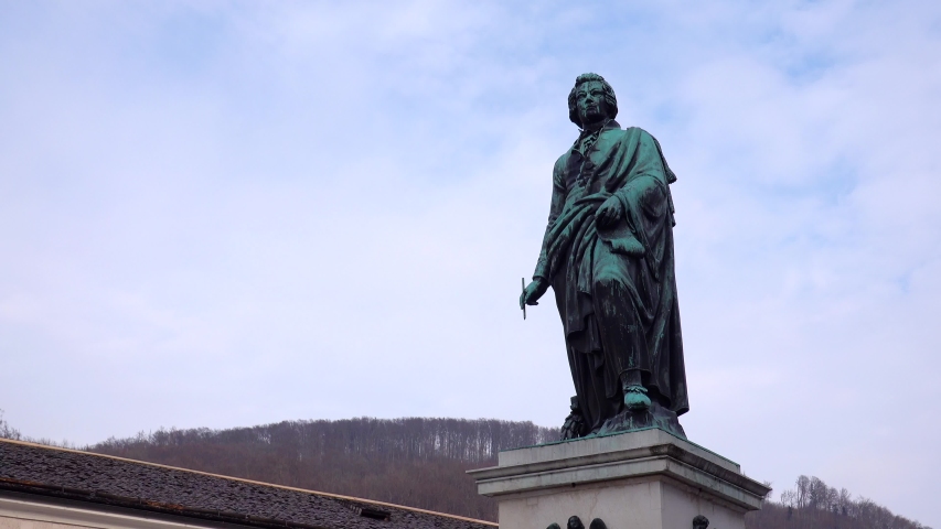 Mozart monument in the city of Salzburg in Austria