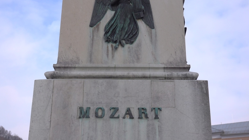Mozart monument in the city of Salzburg in Austria
