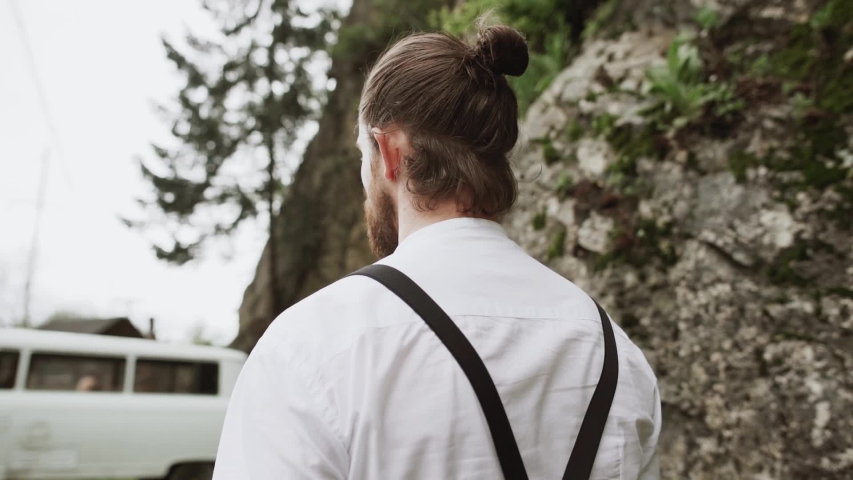 multiethnic couple in love travels in the mountains.