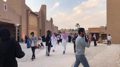 Riyadh, Saudi Arabia - December, 14 2018: Saudi people and families visit Diriyah, the old site in the city