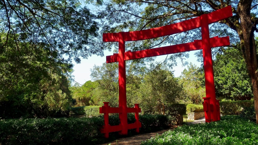 Red anonymous japanese garden entrance