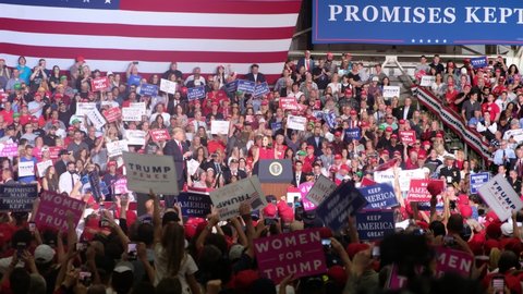 MESA, ARIZONA. October 2018. Trump Rally - Crowd chants "Build The Wall".