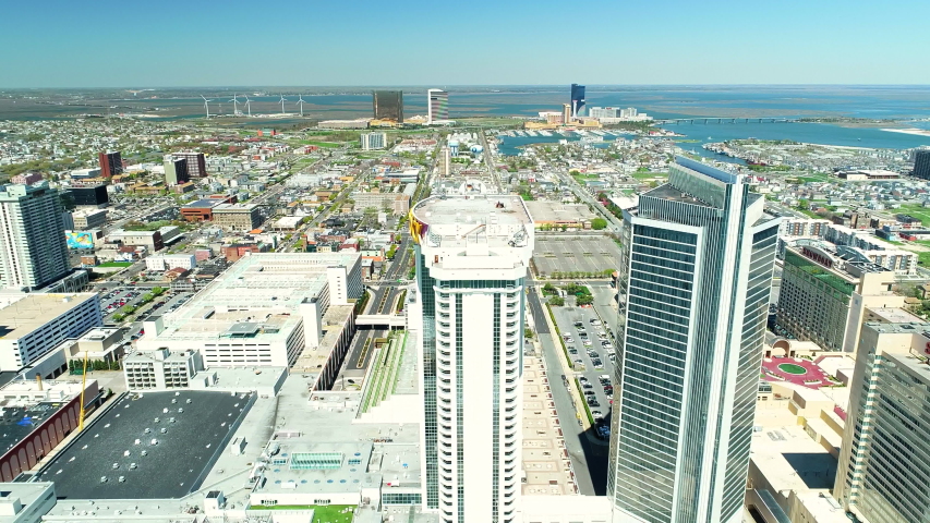 AERIAL VIEW OF ATLANTIC CITY BOARDWALK AND STEEL PIER. NEW JERSEY. USA.