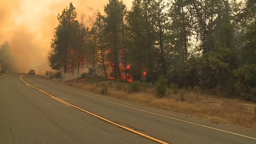 WILDFIRE FLAMES AND DESTRUCTION IN Northern California. THE 2018 CARR FIRE IN SHASTA AND TRINITY COUNTY BURNED 229,651 ACRES 359 SQUARE MILES. DESTROYED 1604 STRUCTURES 8 DEATHS HD 1920X1080 . 