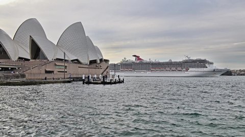 Sydney, Australia - MAY. 13, 2019 : Carnival Spirit Cruise ship is leaving Sydney harbor , Australia 