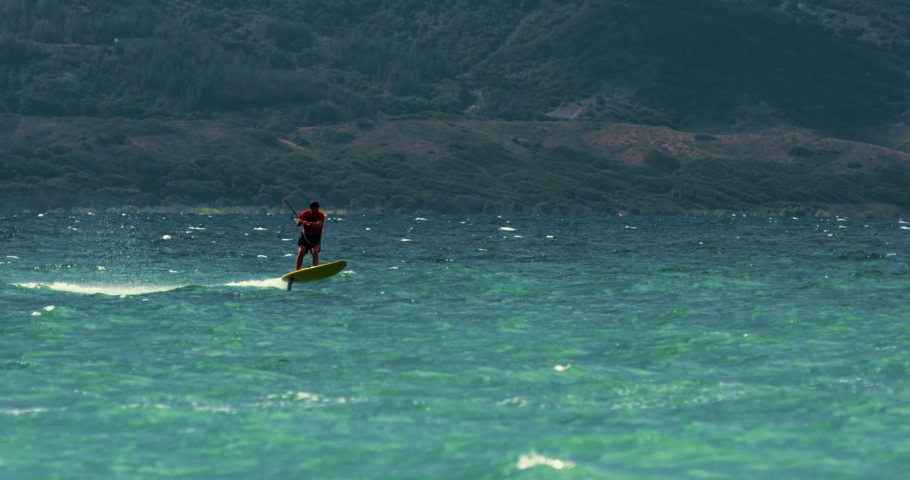 Hydrofoil kite surfing, closeup shot. Maui, Hawaii. Shot with Red Dragon camera.