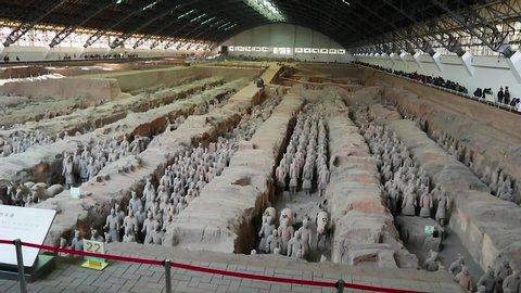 XIAN – JAN 11, 2019: exhibition of the famous Chinese Terracotta Warriors in Xian of Shaanxi Province China. The Terracotta are made in 210-209 BCE