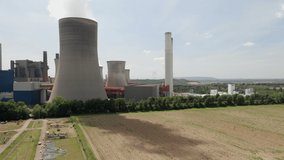 Aerial View of Power Plant and Fields in Germany - aerial view drone