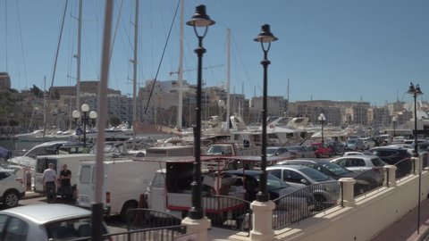 Gzira, Gzira / Malta - 03 30 2019: Travelling along Msida Yacht Marina in Pieta, Malta circa March 2019