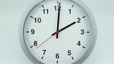 Closeup Zoom out Two o'clock White wall clock face beginning of time 02.00 am, Time lapse 60 minutes moving fast.