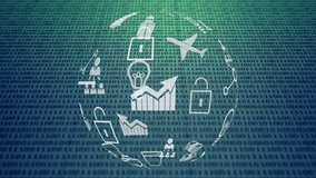 Digital animation of application icons arranged spherically rotating with background of binary codes - Powered by Shutterstock - Get 15% off with code: PIKWIZARD15