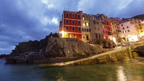 Time Lapse of the beautiful and scenic seaside village of Riomaggiore in Italy. On small towns that makes up Cinque Terre.
