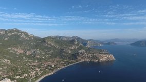 Turkish bays near the city of Marmaris. Panoramic view from the air.