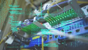 Digital animation of program codes moving in the screen with a background of wires and back side of a server - Powered by Shutterstock - Get 15% off with code: PIKWIZARD15