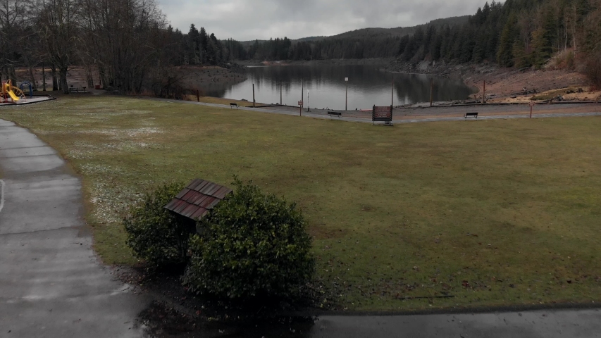 Lakeside view across Alder Lake, Washington (aerial view)