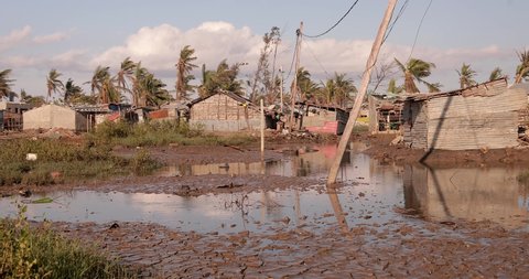 Temporary camps in Praia Nova, Beira, Mozambique a fishing village neighborhood - Cyclone Idai caused severe flooding and damaged for houses and infrastructures.  