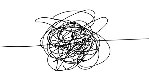 Hand drawn tangle scrawl sketch or black line spherical abstract scribble shape. Tangled chaotic doodle circle drawing circles or thread clew knot. 4K FullHD and HD render footage animation