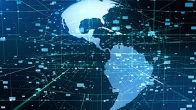 Particle Earth Digital Hologram Technology Concept. Futuristic Business Global Network Data Globe Map Cyberspace Background. Dots Rotation Network Grid Motion Abstact Loop 3D Animation 4k - Powered by Shutterstock - Get 15% off with code: PIKWIZARD15